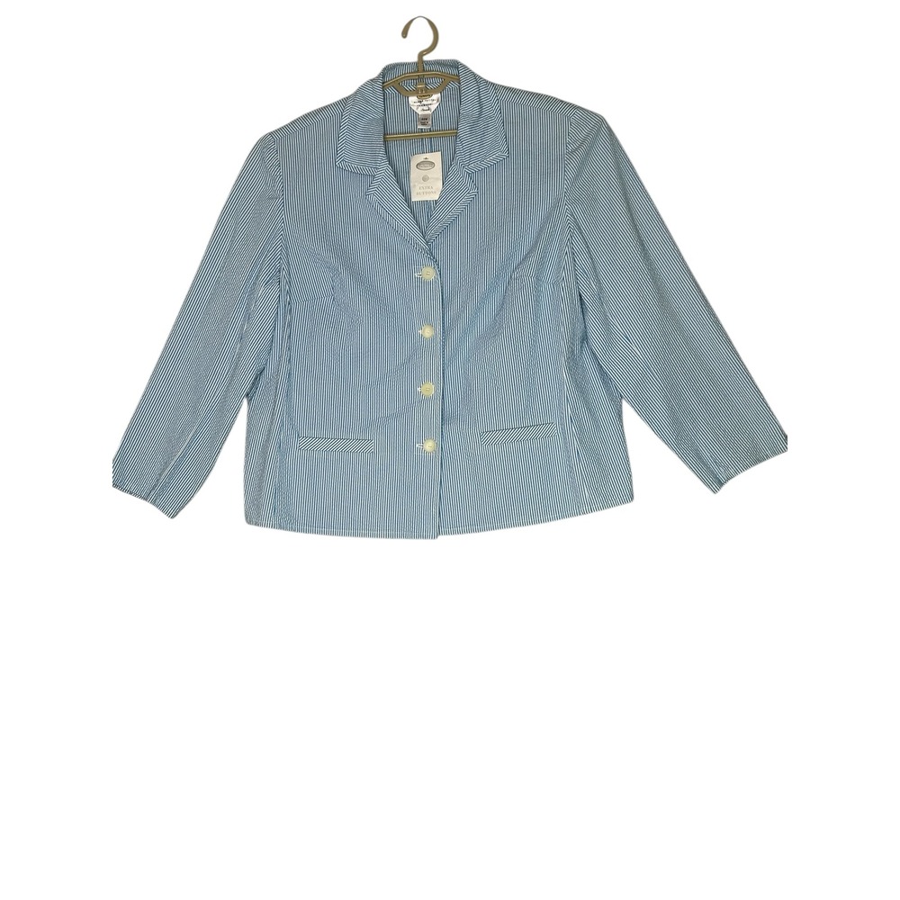 NWT Talbots Woman Petites‎ Seersucker Striped Stretch Blazer 20W Blue/White